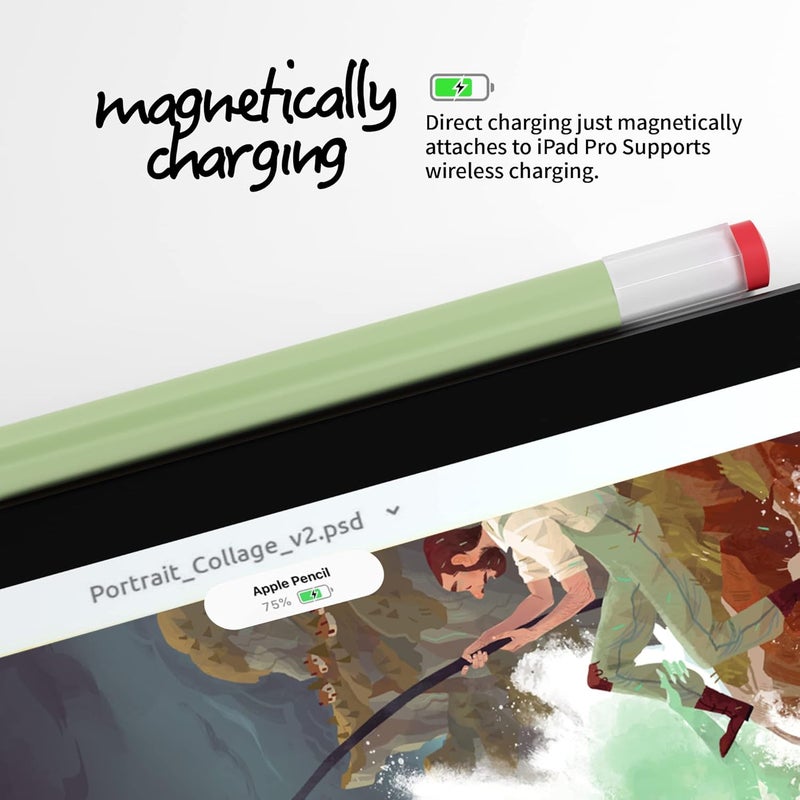 ELETIUO Silicone Case Compatible with Apple Pencil 2nd Generaion Cover,Protective Holder Grip Sleeve with Cap Accessories Compatible with iPad Pro 11 12.9 inch,Green - Image 4